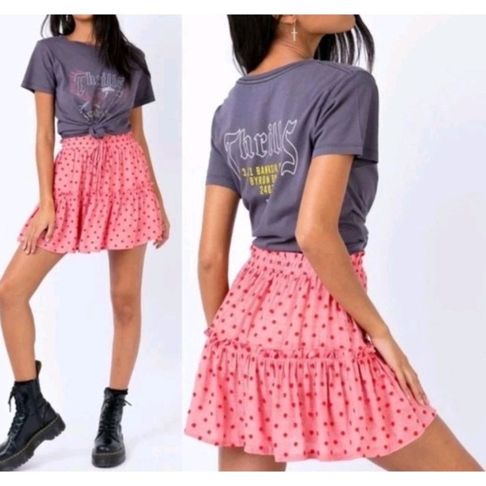 Princess Polly Red Textured Polka Dot Tiered Ruffle Mini Skirt Size 8 Boho Cute